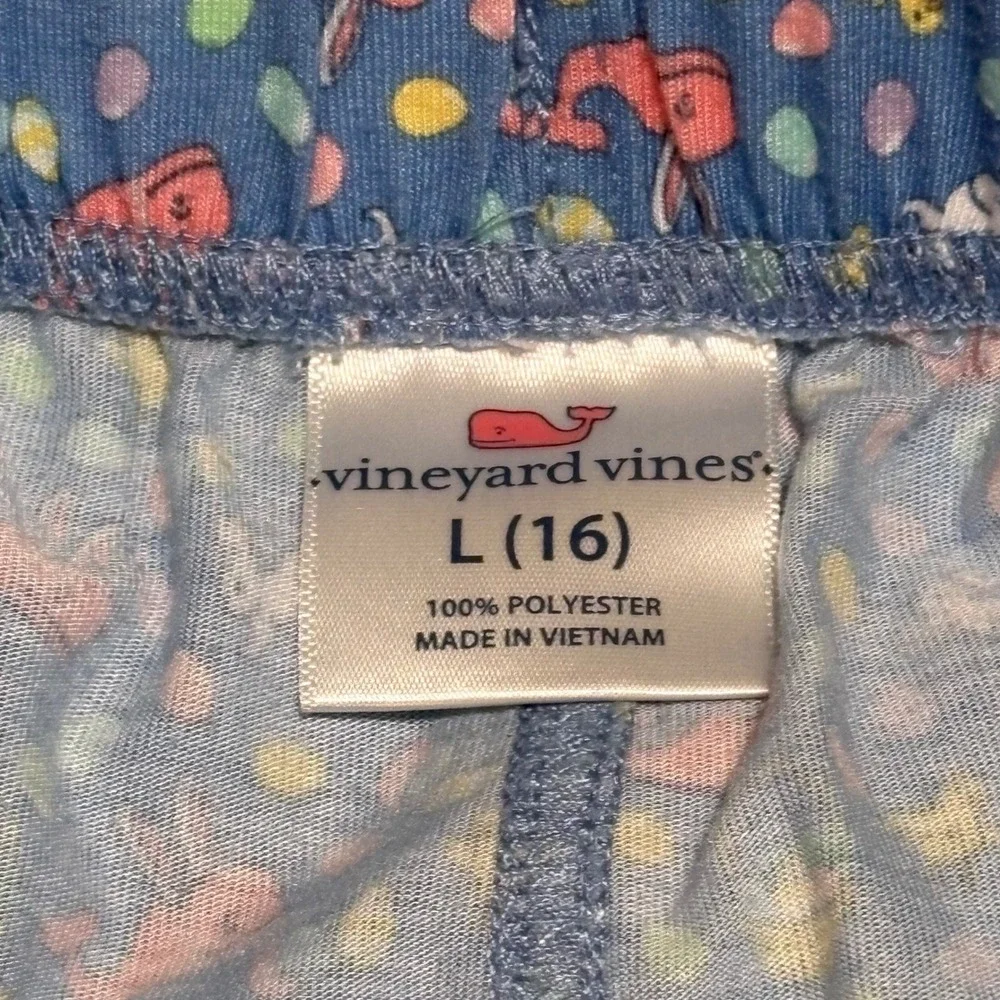 Vineyard Vines Pajama Pants Kid L 16 Blue Excellent Easter Whale Bunny Egg Print